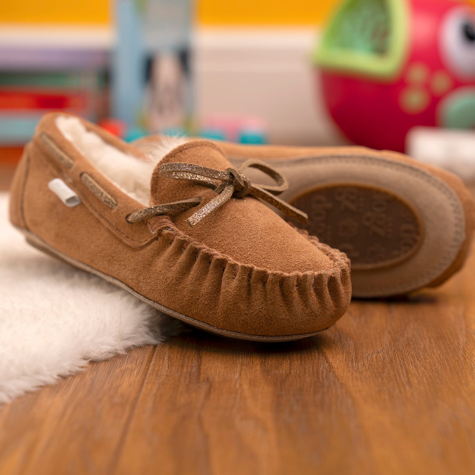 Kids Sadie Junior Suede Moccassin Slipper